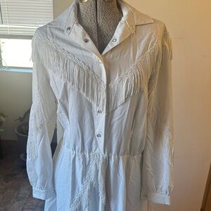 Vintage Cowgirl Fringe Detail White Dress